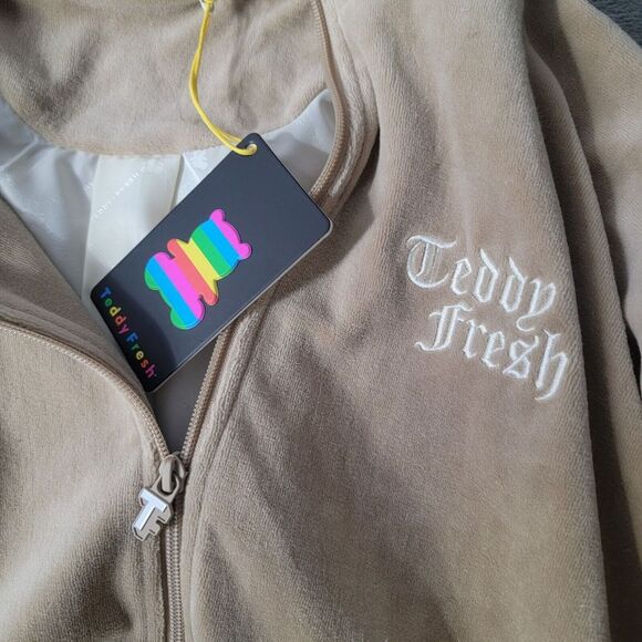 Teddy Fresh Velour Full Zip Track‎ Jacket Lined Size 2XL Beige NWT - Picture 4 of 11